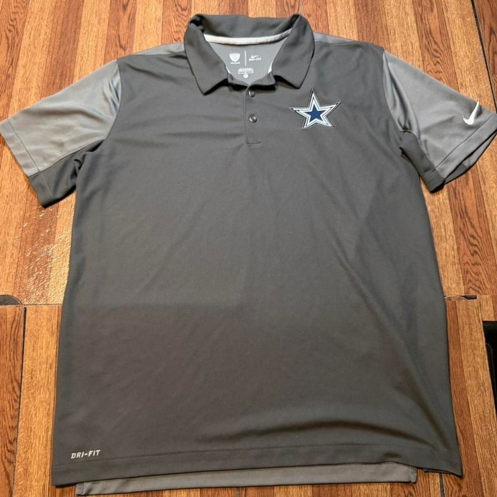 Nike NFL Grey Dallas Cowboys Dri-Fit Retro Sportswear Polo Button Shirt Large